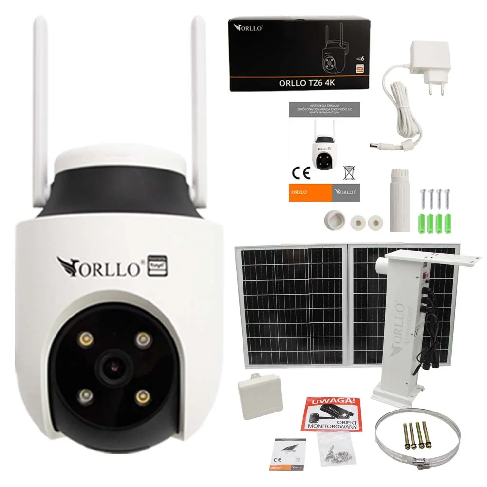 Zestaw Kamera WiFi IP Zewnętrzna ORLLO TZ6 4K Panel Fotowoltaiczny