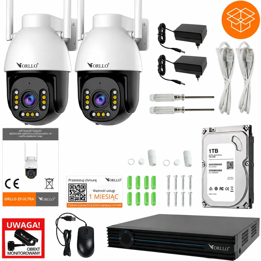 Zestaw 2x Kamera ORLLO Z9 ULTRA + Rejestrator WiFi N-NVR1 + Dysk 1TB