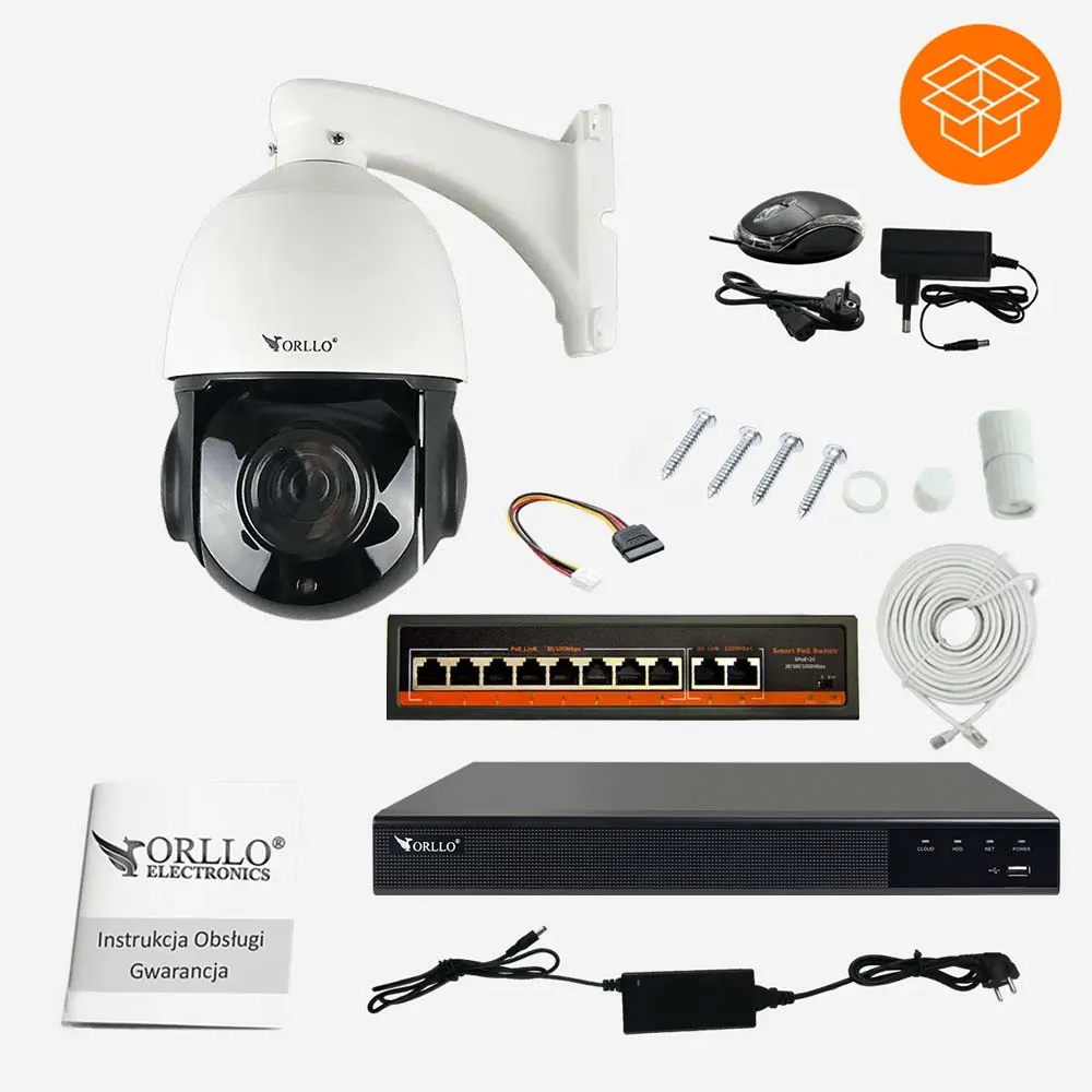 Kamera Zewnętrzna POE IP Obrotowa ORLLO R2 PRO NVR SWITCH 6 Portów
