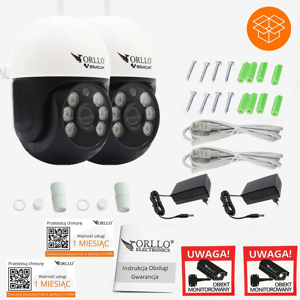Zestaw 2 Kamery WiFi IP Zewnętrzne Obrotowe ORLLO Z16