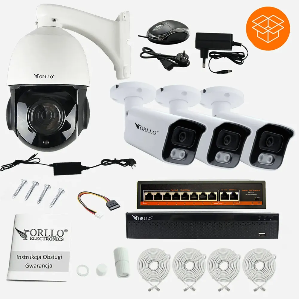 Zestaw Kamer POE IP ORLLO R2 PRO+ + 3x POE9 + NVR + SWITCH 10 Portów