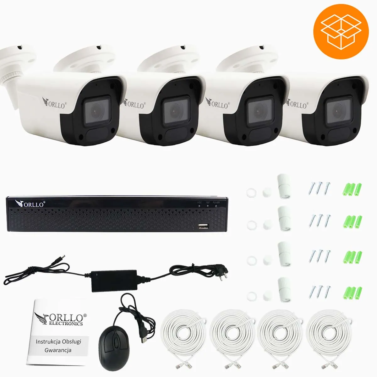 Zestaw Monitoringu 4 Kamery Zewnętrzne PoE ORLLO ECO BULLET