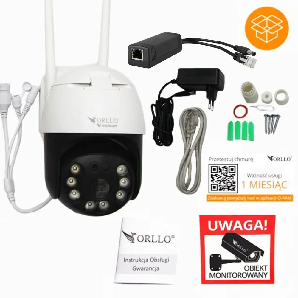 Kamera WiFi IP Zewnętrzna Obrotowa ORLLO Z20 4K z Splitterem POE