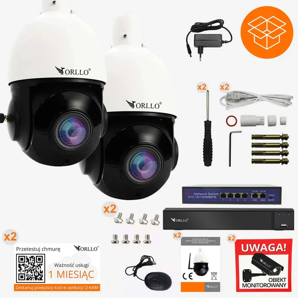 Zestaw 2 Kamer WiFi IP PoE Bezprzewodowe Obrotowe + NVR + SWITCH