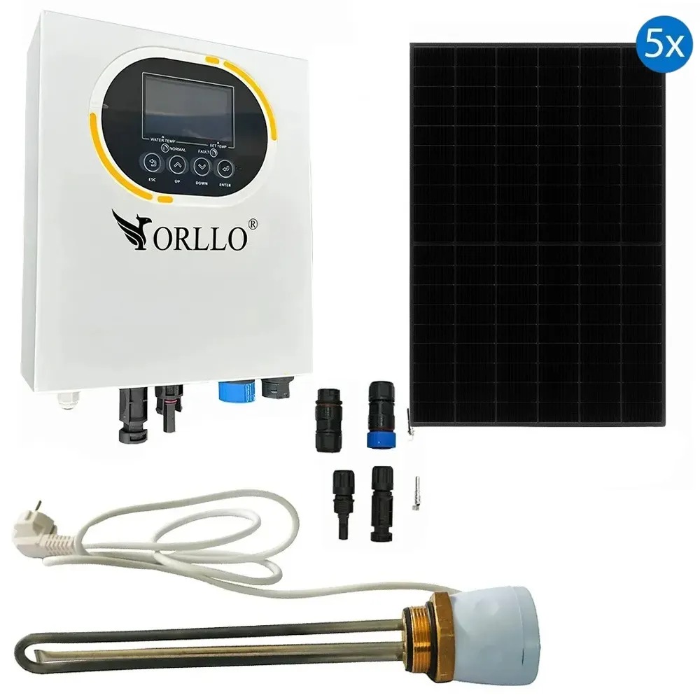 Zestaw Solarny do Grzania Wody Przetwornica Solarna ORLLO Grzałka 1500W 5/4” Panele Fotowoltaiczne 2,5KW