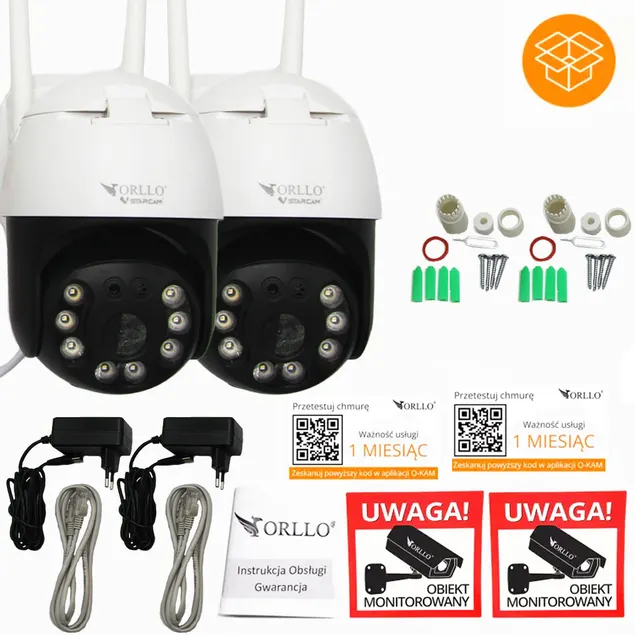 Zestaw 2 Kamery WiFi IP Zewnętrzne Obrotowe 4K 8Mpx ORLLO Z20