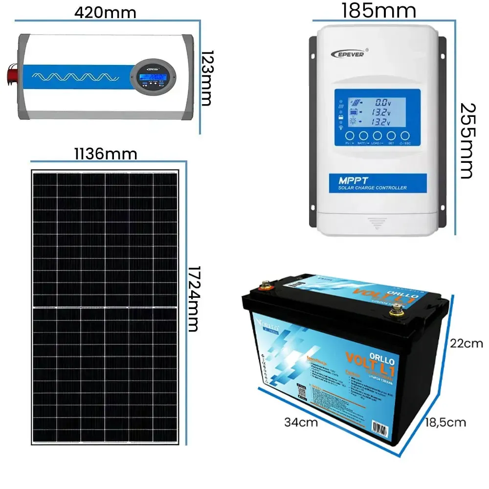 Zestaw Solarny do Samodzielnego Montażu Akumulator ORLLO Przetwornica 1000W Panel Fotowoltaiczny