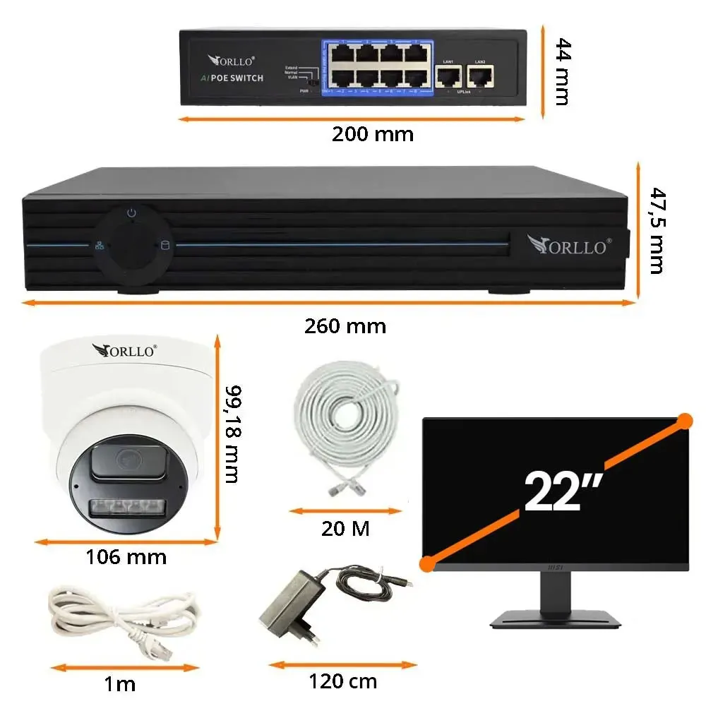 Zestaw Do Monitoringu 4 Kamery 8Mpx Monitor ORLLO N-SET