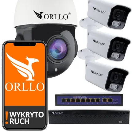Zestaw Kamer do Monitoringu ORLLO R2 + 3x POE9 + NVR CH9 + SWITCH SW2 10 Portów