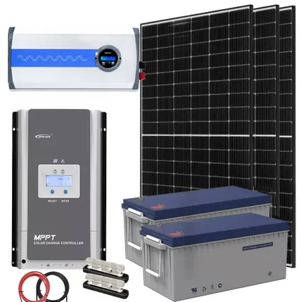 off grid zestaw fotowoltaiczny do grzania wody 3 panele solarne 2 akumulatory żelowe ultracell 200ah przetwornica 2000w regulator mppt 100a system solarny działka bez sieci