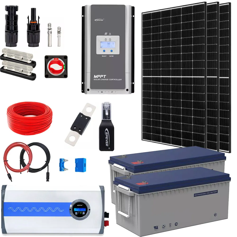 Off Grid Zestaw Fotowoltaiczny do Grzania Wody 2 Akumulatory 3 Panele Solarne