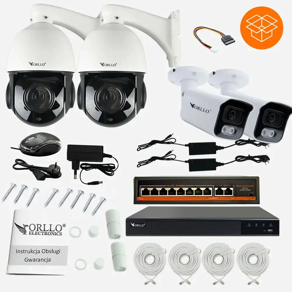 Zestaw Kamer POE IP ORLLO 2xR2 PRO+ + 2x POE9 + NVR + SWITCH 10 Portów