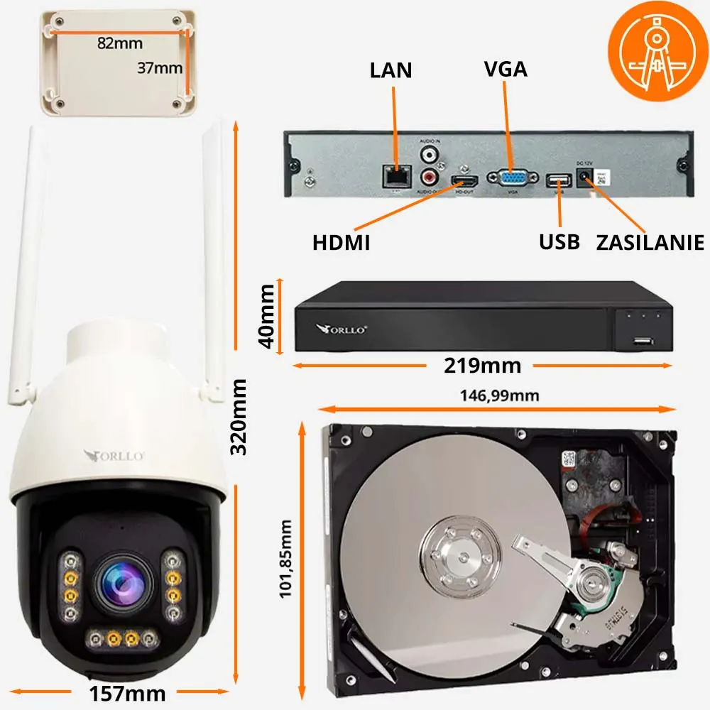 Zestaw 2x Kamera ORLLO Z9 ULTRA + Rejestrator WiFi NVR1 + Dysk 1TB