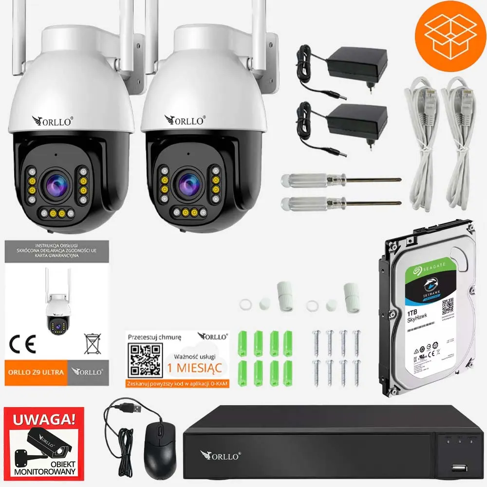 Zestaw 2x Kamera ORLLO Z9 ULTRA + Rejestrator WiFi NVR1 + Dysk 1TB