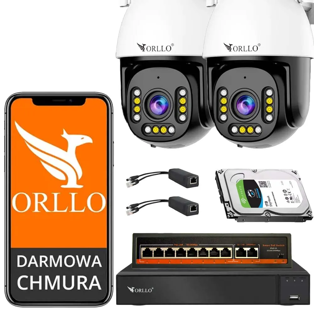 Zestaw 2x Kamera ORLLO Z9 ULTRA + Splitter PoE + Rejestrator WiFi NVR1 + Switch PoE SW2 + Dysk 1TB