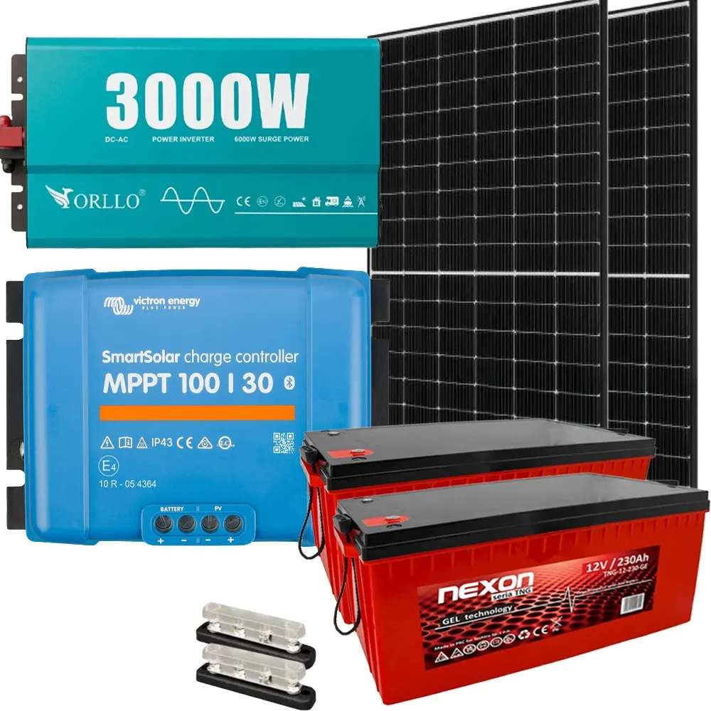 Zestaw Fotowoltaiczny do Grzania Wody 3000W 24V 2 Panele Fotowoltaiczne 2 Akumulatory 230Ah
