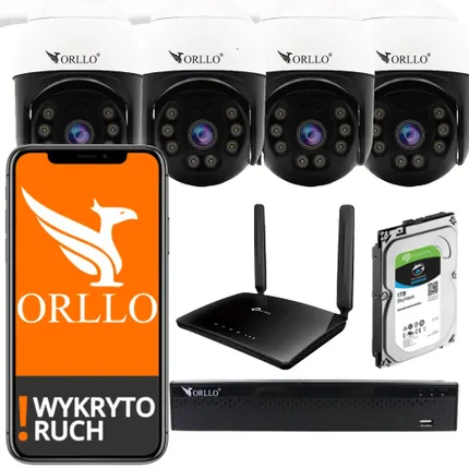 Zestaw 4 Kamer Obrotowych 4K WiFi 8MP NVR 1TB HDD ROUTER MR200 ORLLO Z20