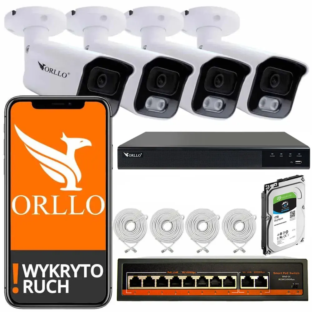 zestaw kamer poe ip z nagrywarką switch do monitoringu domu orllo.pl