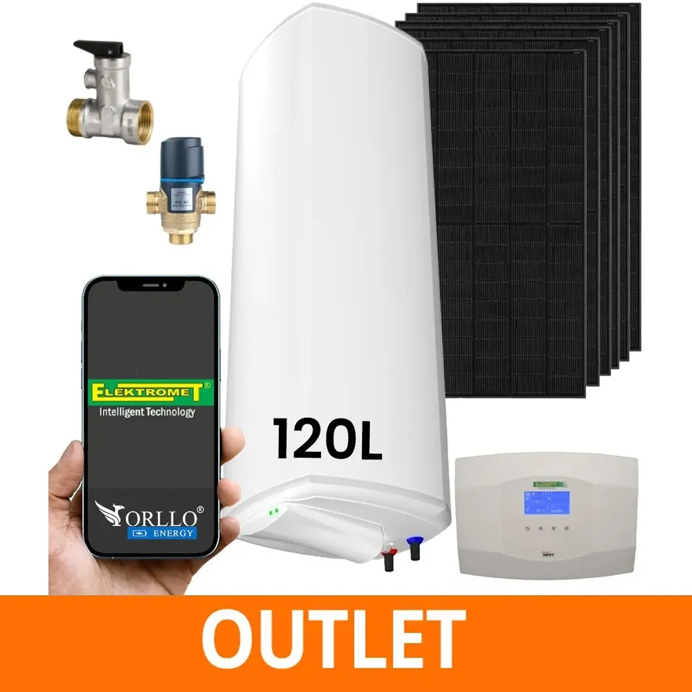 Zestaw Solarny do Grzania Wody Bojler Hybrydowy 120L MPPT Panele Fotowoltaiczne OFF-GRID OUTLET IDEALNY