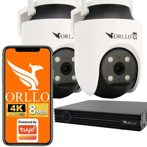 Zestaw 2 Kamer WiFi IP Zewnętrzna Obrotowa 4K ORLLO TZ6 Nagrywarka NVR Switch Sieciowy