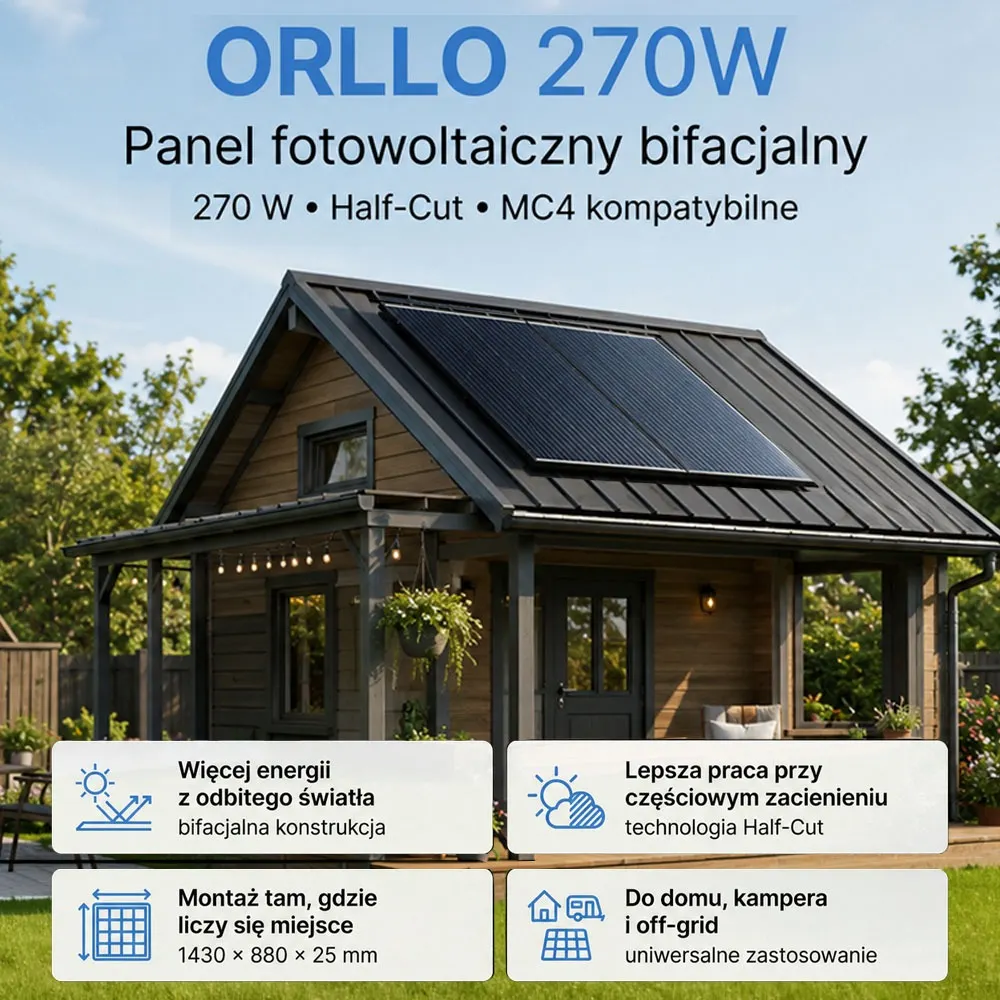 Zestaw Fotowoltaiczny na Działkę Akumulator ORLLO 100Ah 500W do Samodzielnego Montażu Off Grid