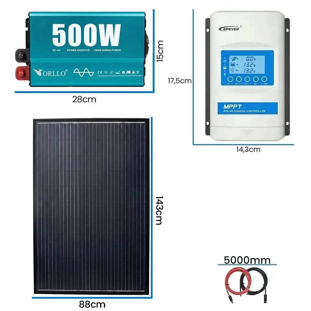 Zestaw Fotowoltaiczny na Działkę Akumulator ORLLO 100Ah 500W do Samodzielnego Montażu Off Grid