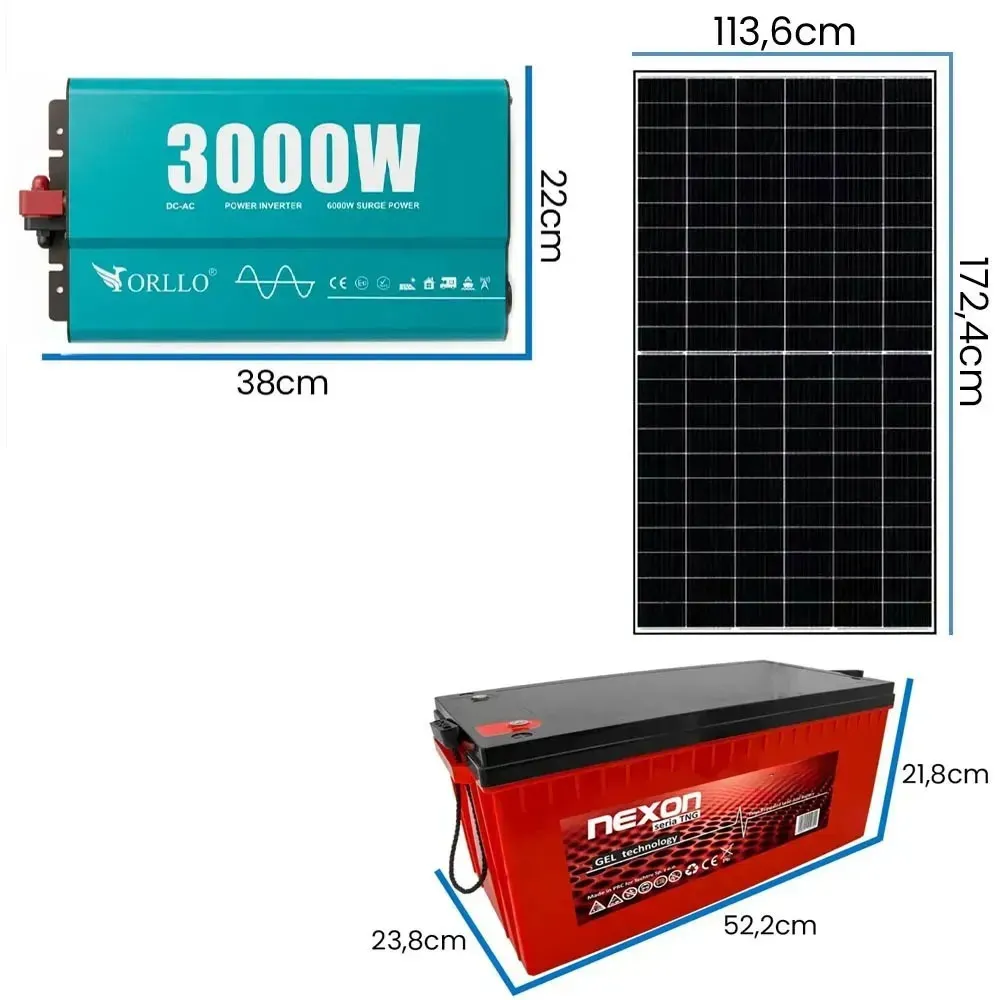Zestaw Fotowoltaiczny do Grzania Wody 3000W 24V 2 Panele Fotowoltaiczne 2 Akumulatory