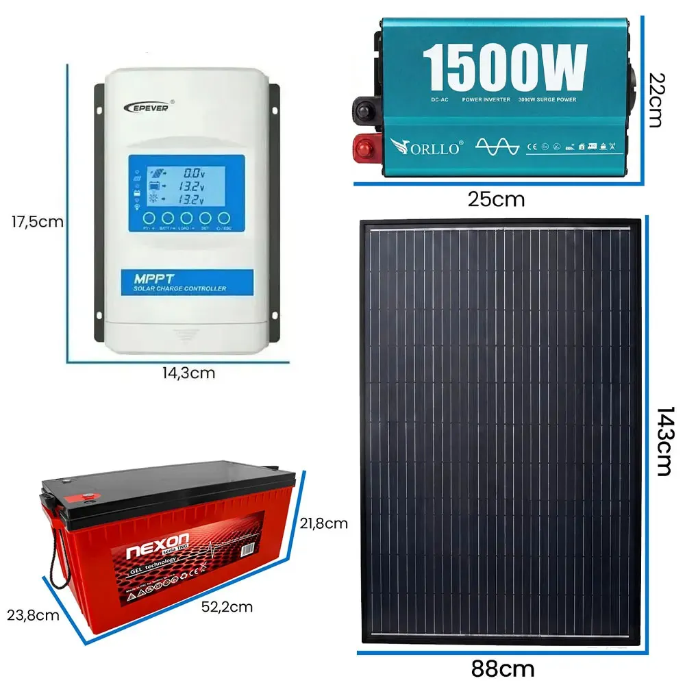 Zestaw Solarny do Samodzielnego Montażu Akumulator ORLLO Przetwornica 1500W Panel Fotowoltaiczny