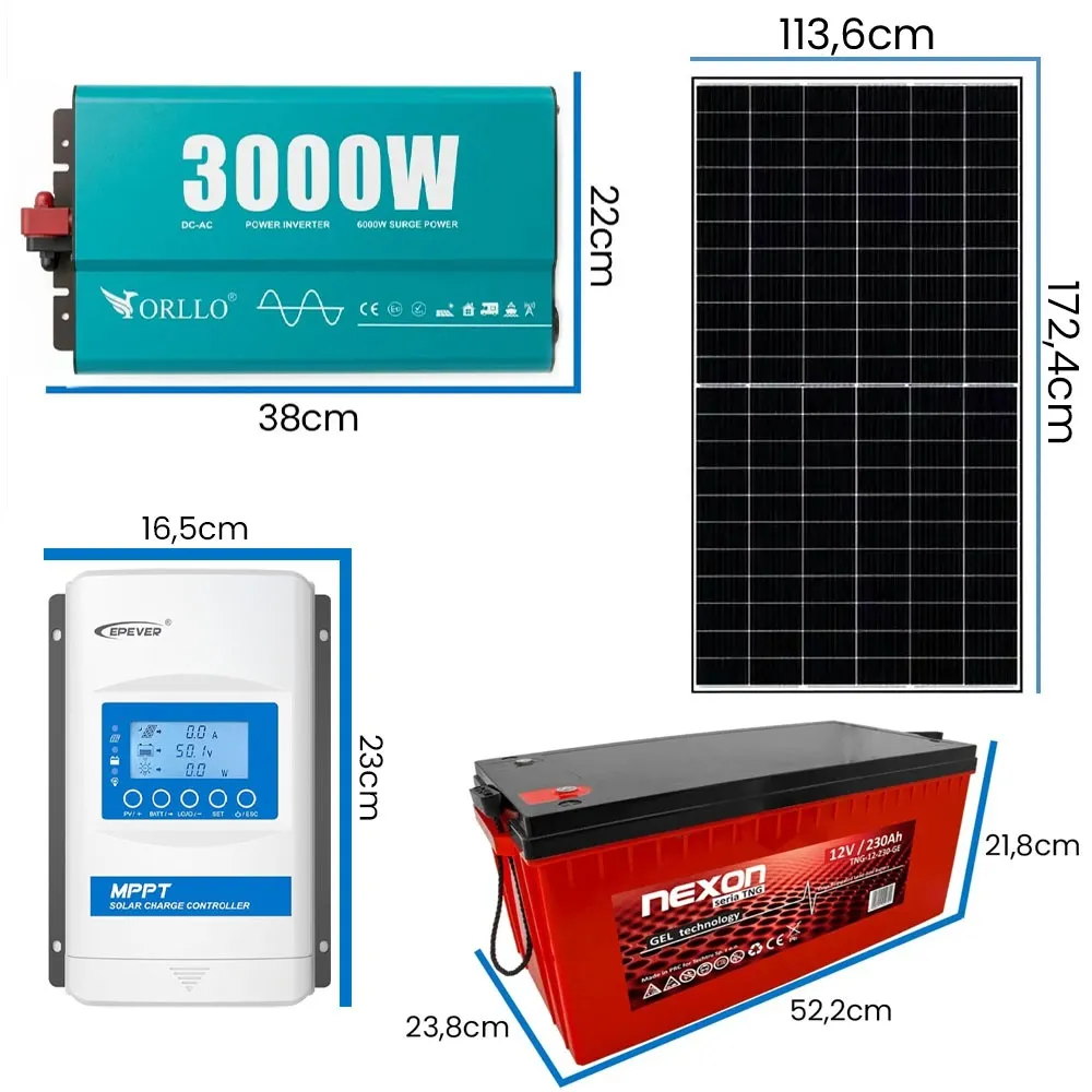 Zestaw Fotowoltaiczny do Grzania Wody 3000W 24V 2 Panele Fotowoltaiczne 2 Akumulatory 230Ah