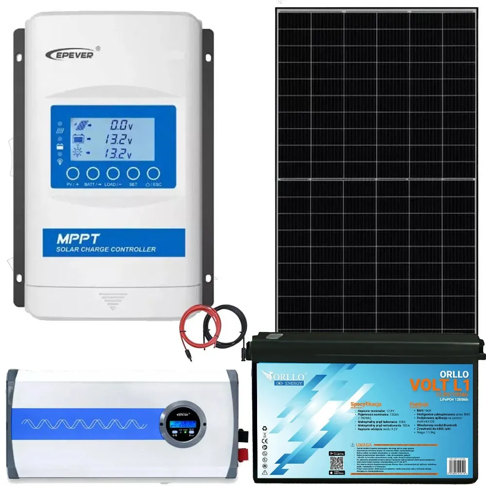 Zestaw Solarny do Samodzielnego Montażu Akumulator ORLLO Przetwornica 1000W Panel Fotowoltaiczny