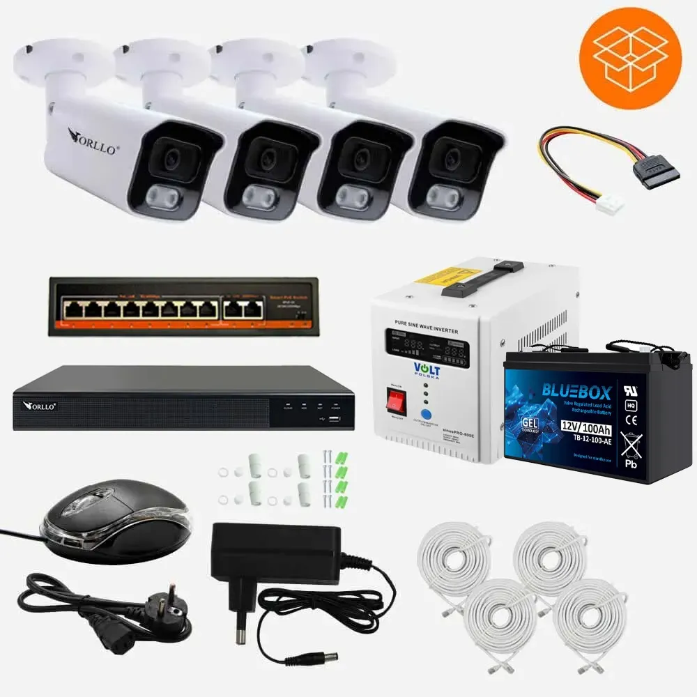 Zestaw Monitoringu UPS Zasilacz Awaryjny 4 Kamery 5Mpx ORLLO POESET 4