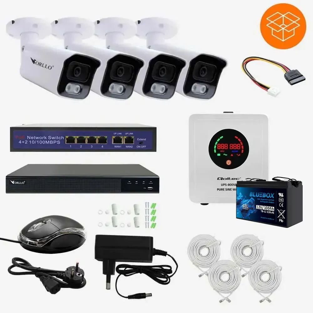 Zestaw Monitoringu UPS Zasilacz Awaryjny 4 Kamery 5Mpx ORLLO POESET 4