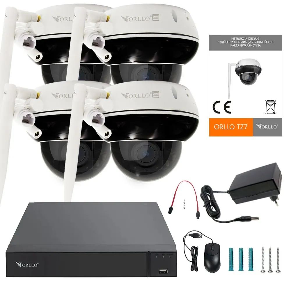Zestaw 4 Kamer Kopułkowych Zewnętrznych Obrotowych NVR WiFi ORLLO TZ7