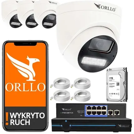 Zestaw 4 Kamer Zewnętrznych Kopułkowych Dysk 1TB HDD ORLLO N-SET 4K