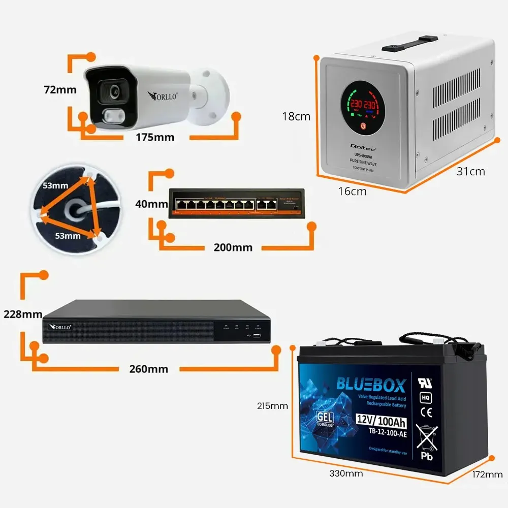Zestaw Monitoringu UPS Zasilacz Awaryjny 4 Kamery 5Mpx ORLLO POESET 4