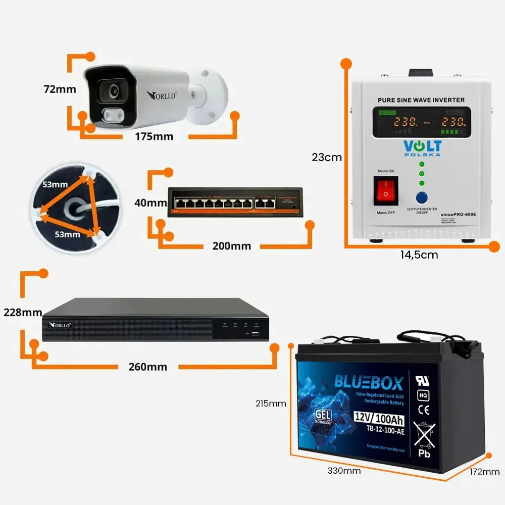 Zestaw Monitoringu UPS Zasilacz Awaryjny 4 Kamery 5Mpx ORLLO POESET 4