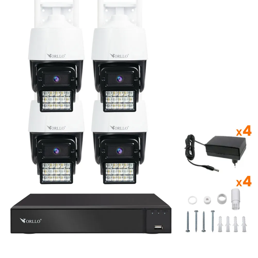 Zestaw 4 Kamer WiFi IP Zewnętrzne Obrotowe 4Mpx ORLLO N1 Nagrywarka NVR1