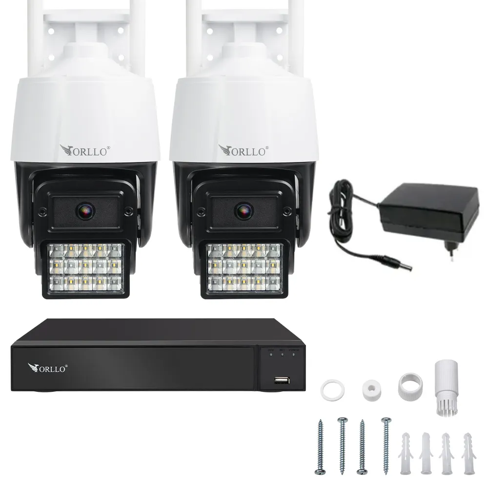 Zestaw 2 Kamer WiFi IP Zewnętrzne Obrotowe 4Mpx ORLLO N1 Nagrywarka NVR1