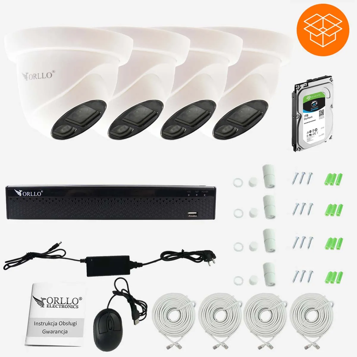Zestaw Monitoringu 4 Kamery PoE ORLLO ECO DOME DYSK 1TB
