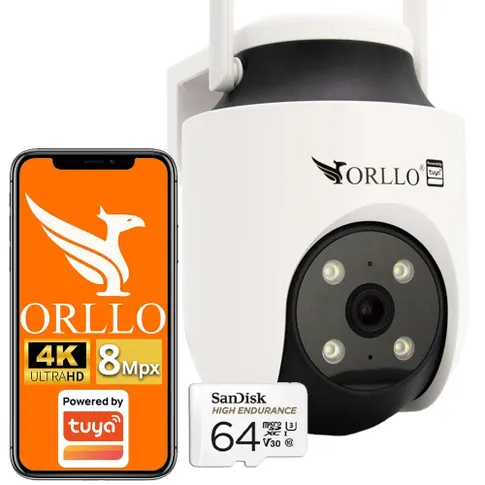 Zestaw Kamera WiFi IP Zewnętrzna Obrotowa 4K ORLLO TZ6 + Karta SD 64Gb