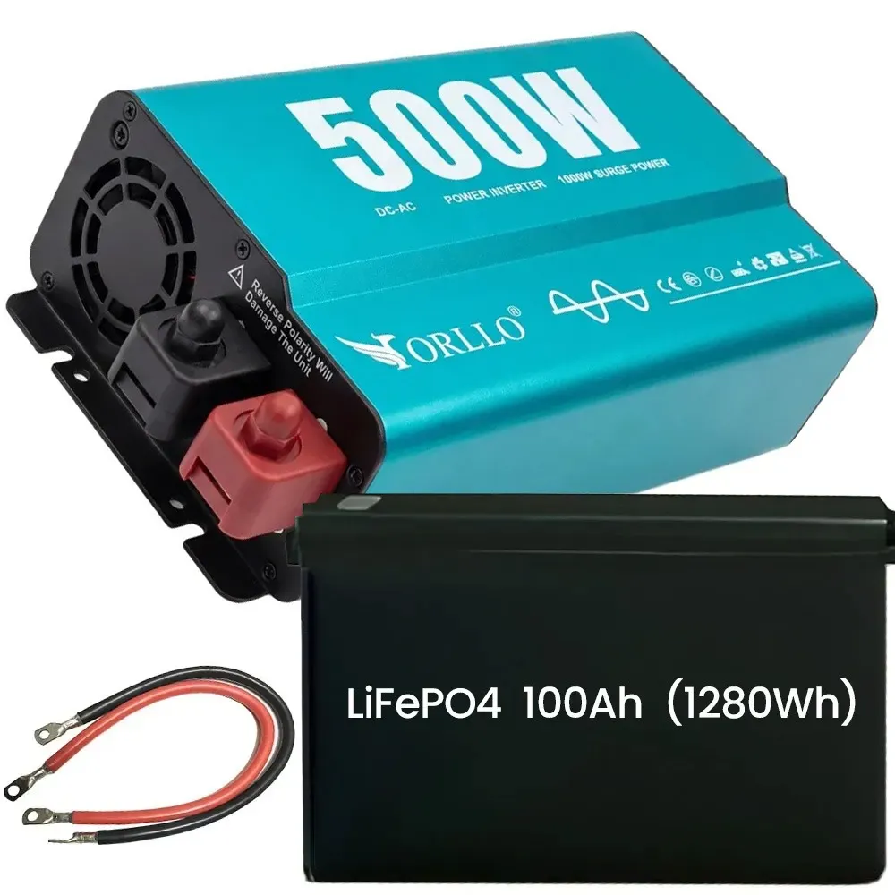 Zestaw magazyn energii ORLLO LiFePO4 12V 100Ah z przetwornicą sinus 1000W off-grid