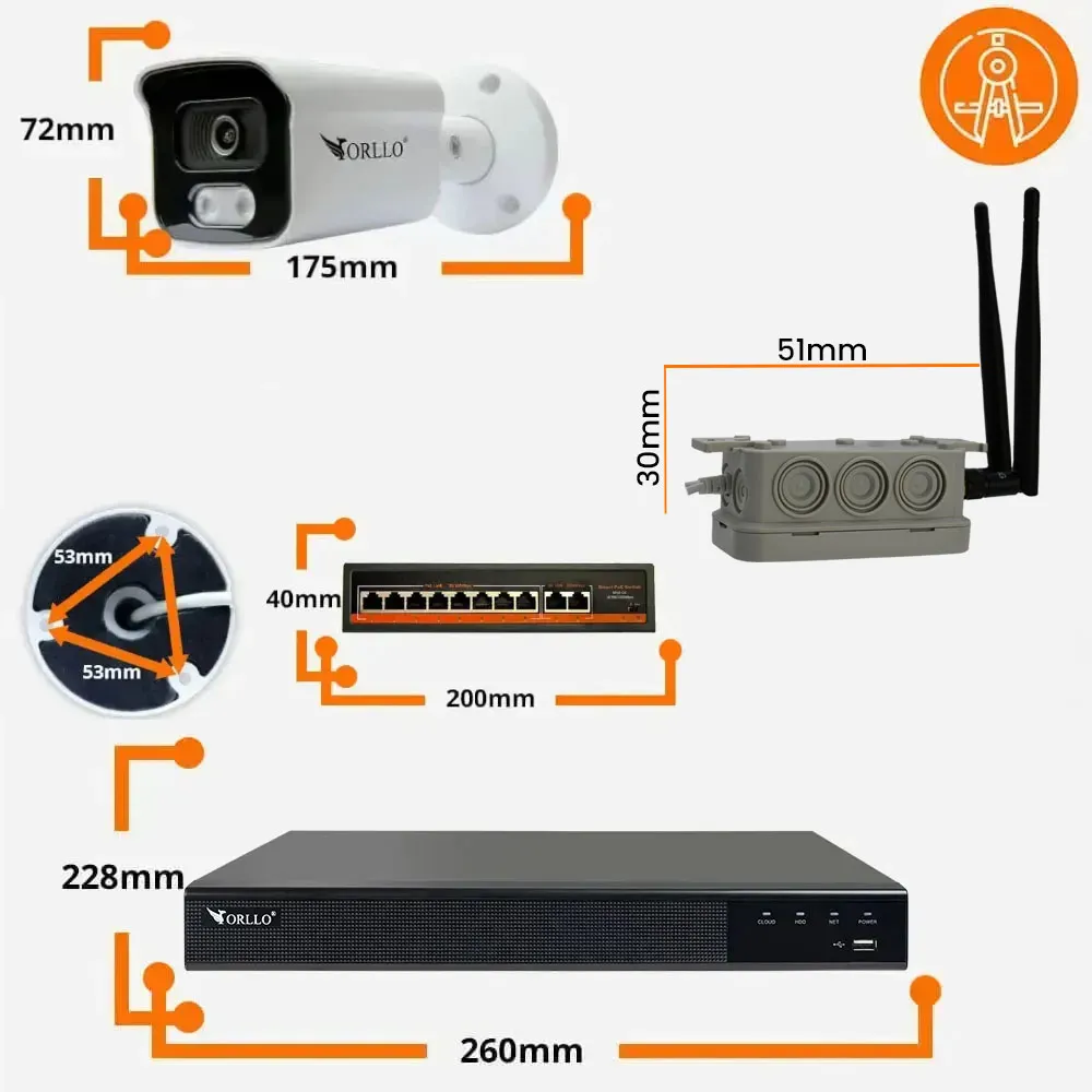 Zestaw WiFi PoE do Monitoringu 4 Kamery 5Mpx ORLLO POESET 4 + Adapter WiFI