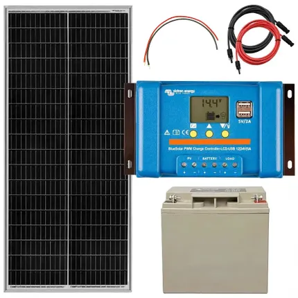 Zestaw fotowoltaiczny na działkę ROD off-grid panel 90W regulator PWM Victron Energy akumulator AGM niezależne zasilanie dla kamperów domków letniskowych garaży i budów