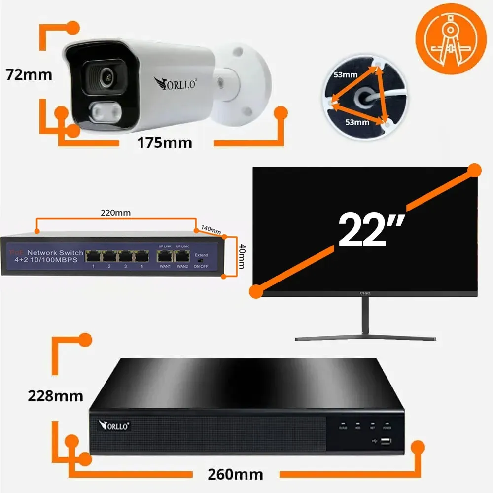 Zestaw do Monitoringu 4 Kamery 5Mpx Monitor ORLLO POESET 4