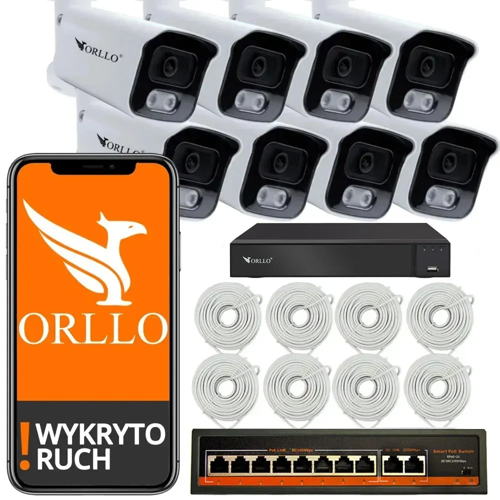 zestaw 8 kamer do monitoringu poe statyczne orllo.pl