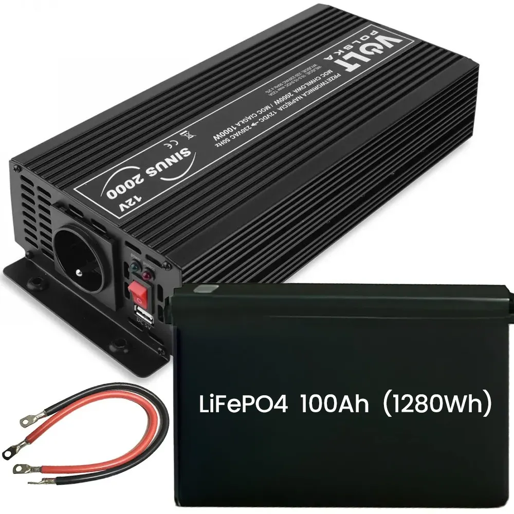 Zestaw Magazyn Energii Akumulator LiFePO4 12V 100Ah ORLLO Przetwornica Napięć Sinus 12/230V 1000W