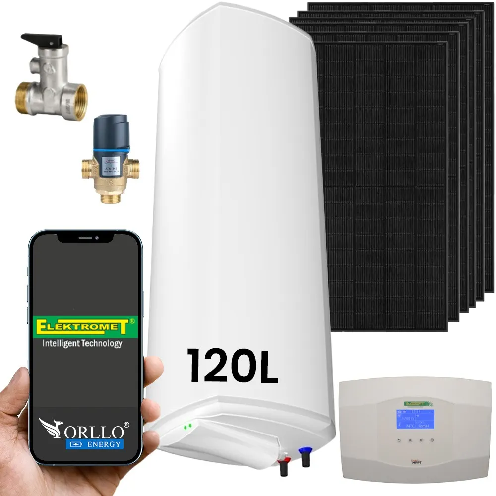 zestaw solarny do grzania wody bojler hybrydowy 120l mppt panele fotowoltaiczne