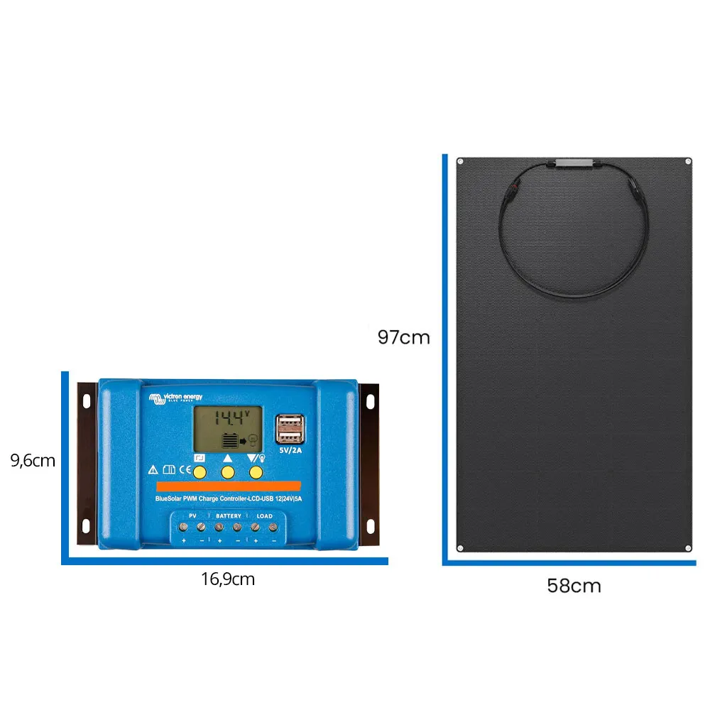 Zestaw Fotowoltaiczny na Działkę Regulator Ładowania Victron Panel Słoneczny Elastyczny ORLLO 100W