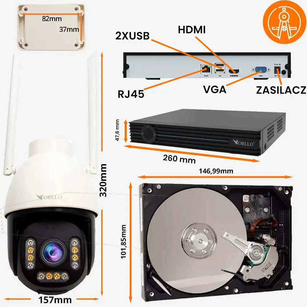 Zestaw 2x Kamera ORLLO Z9 ULTRA + Rejestrator WiFi N-NVR1 + Dysk 1TB