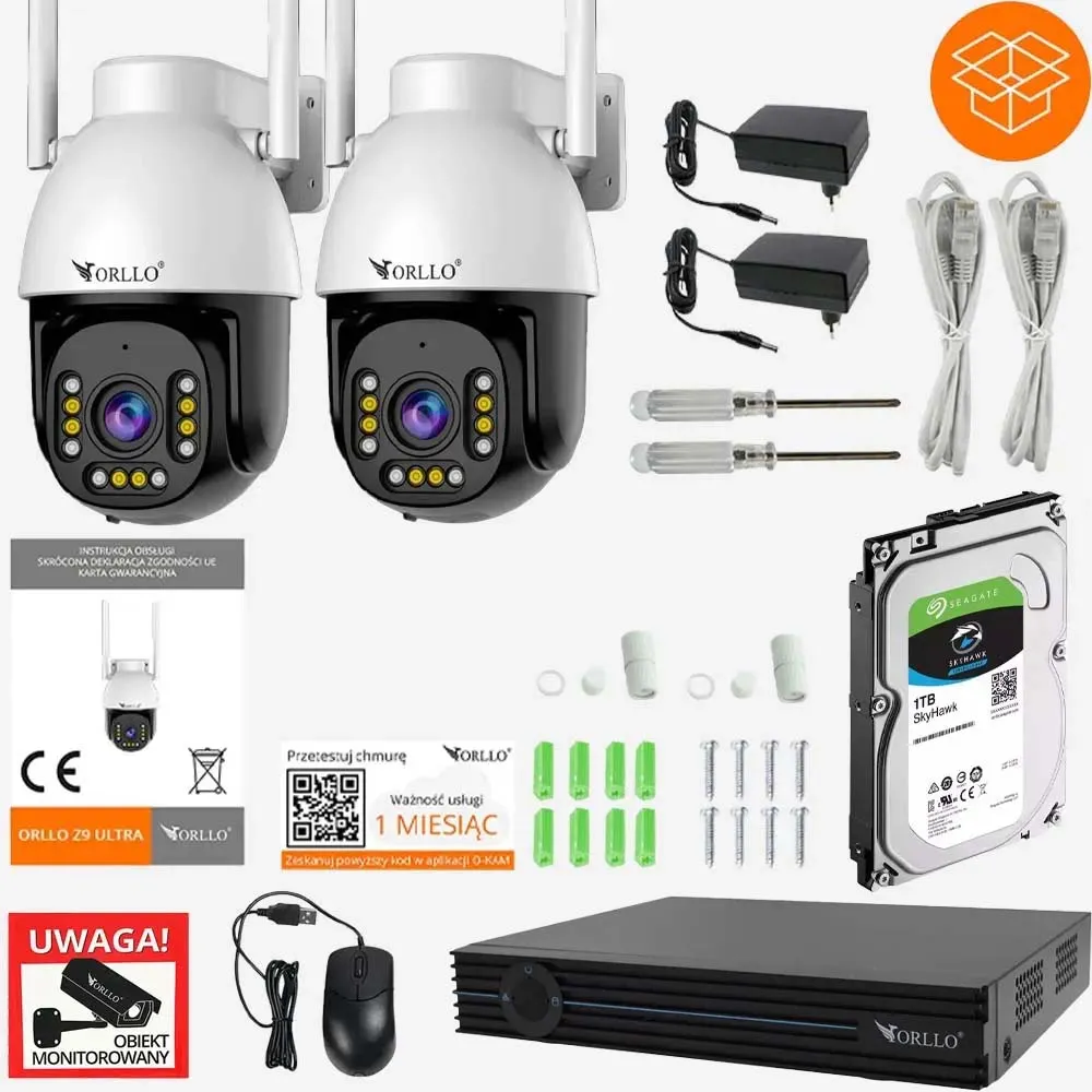 Zestaw 2x Kamera ORLLO Z9 ULTRA + Rejestrator WiFi N-NVR1 + Dysk 1TB